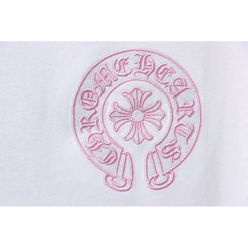 Chrome Hearts Pink Cross Embroidery Long Sleeve Shirt  Pink And White