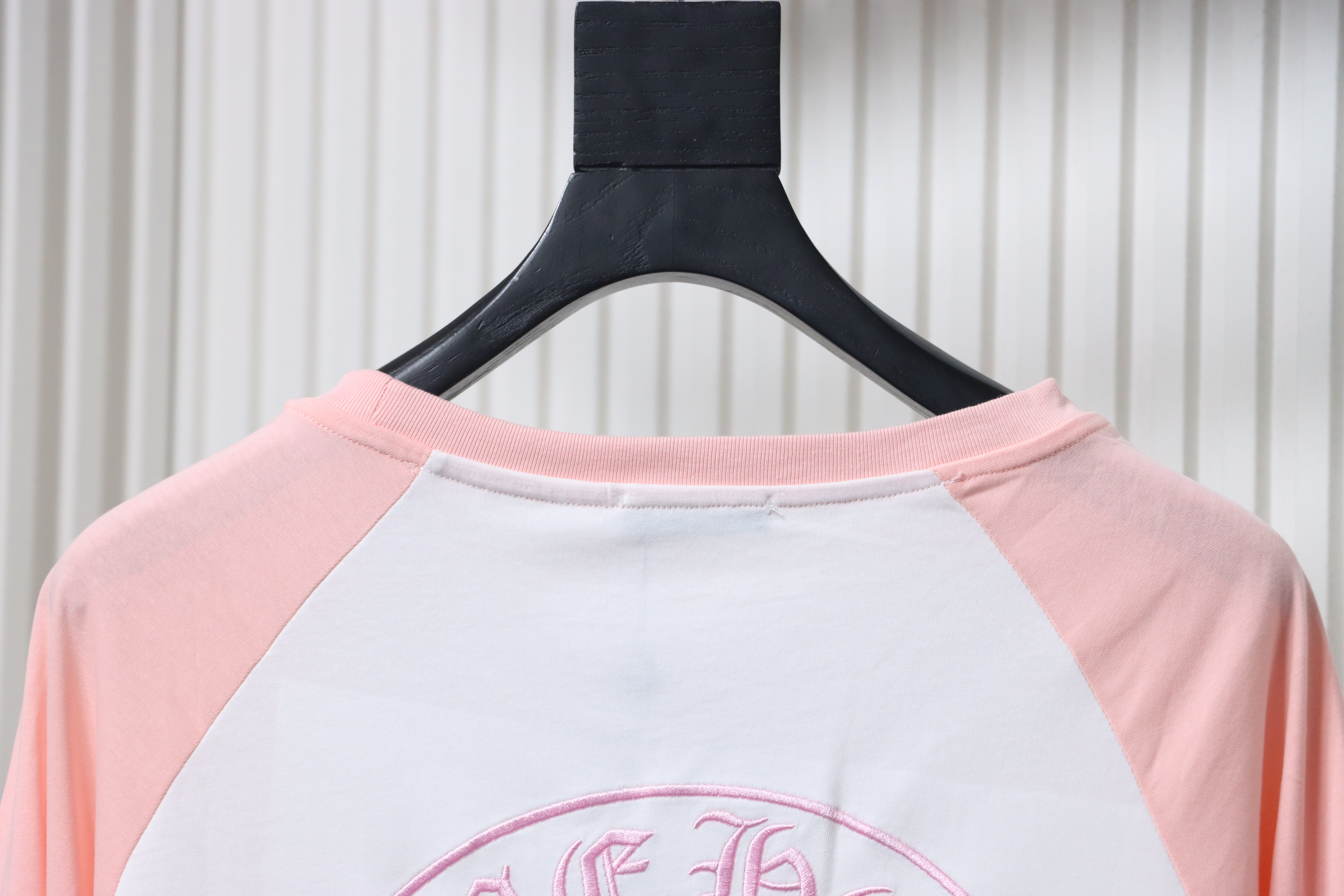 Chrome Hearts Pink Cross Embroidery Long Sleeve Shirt  Pink And White