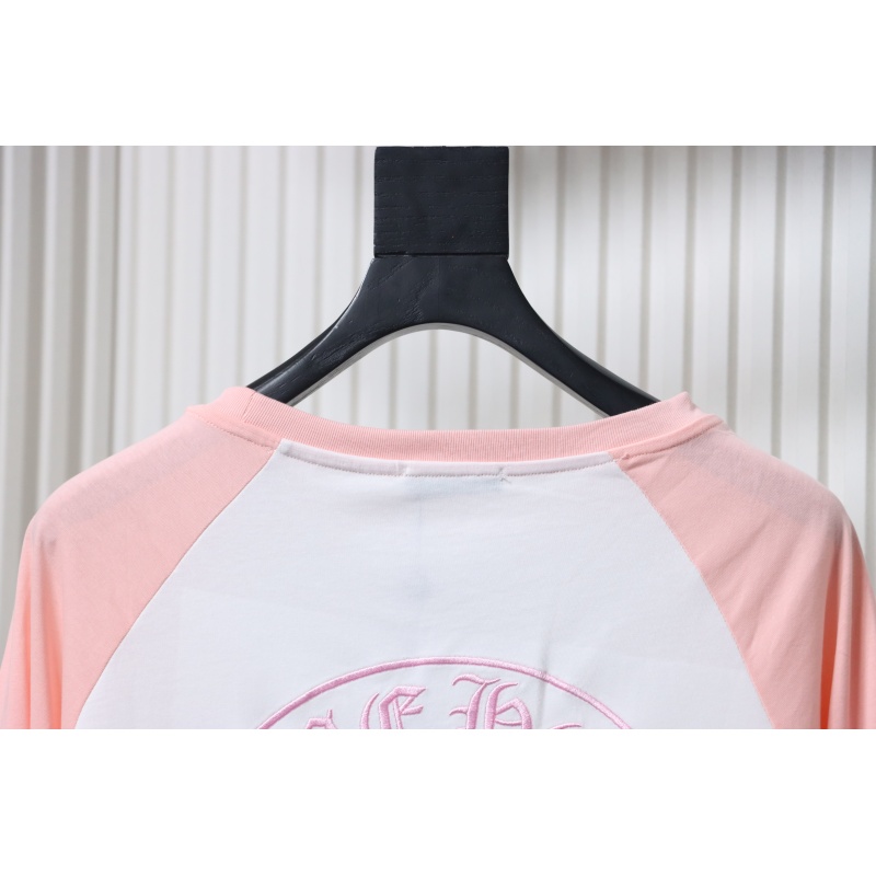 Chrome Hearts Pink Cross Embroidery Long Sleeve Shirt  Pink And White