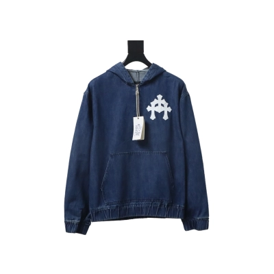 Chrome Heart Half Zipped Denim Hoodie Indigo 01