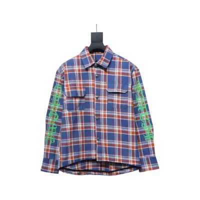 Chrome Hearts Blue & Red Plaid Sleeve Print Shirt  01