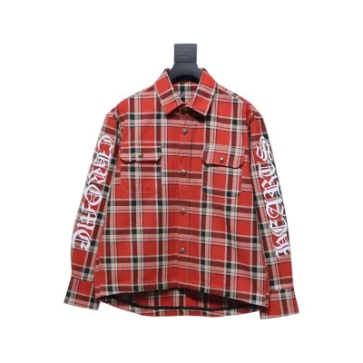 Chrome Hearts Red Plaid Sleeve Print Shirt  01