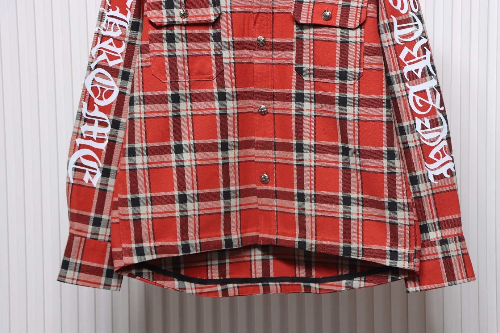 Chrome Hearts Red Plaid Sleeve Print Shirt 