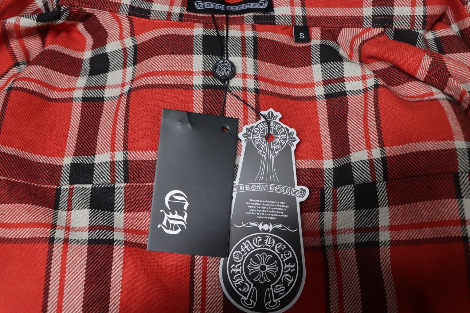 Chrome Hearts Red Plaid Sleeve Print Shirt 