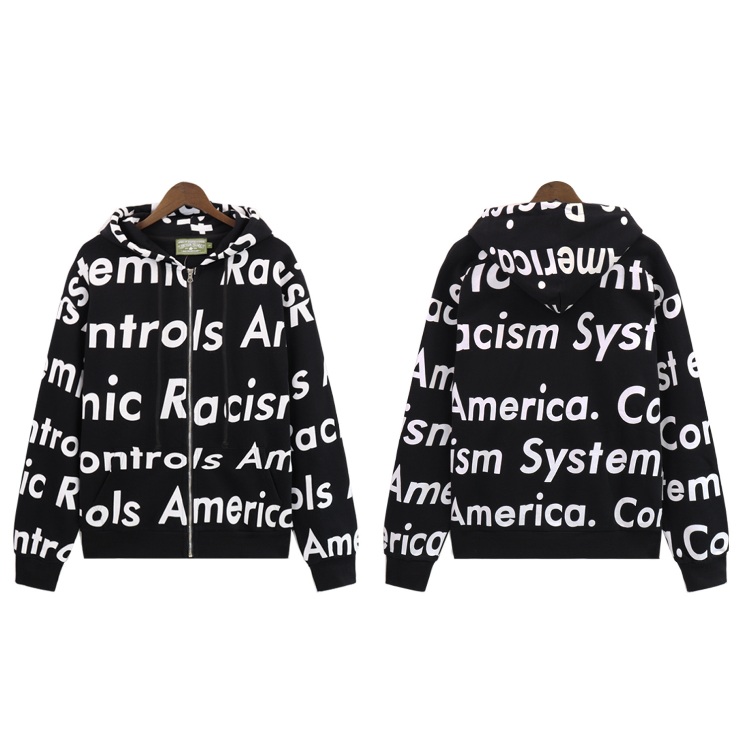 Denim Tears x Arthur Jafa Systemic Racism Controls America Zip Up Hoodie #6025 Red/Black/Blue/Gray