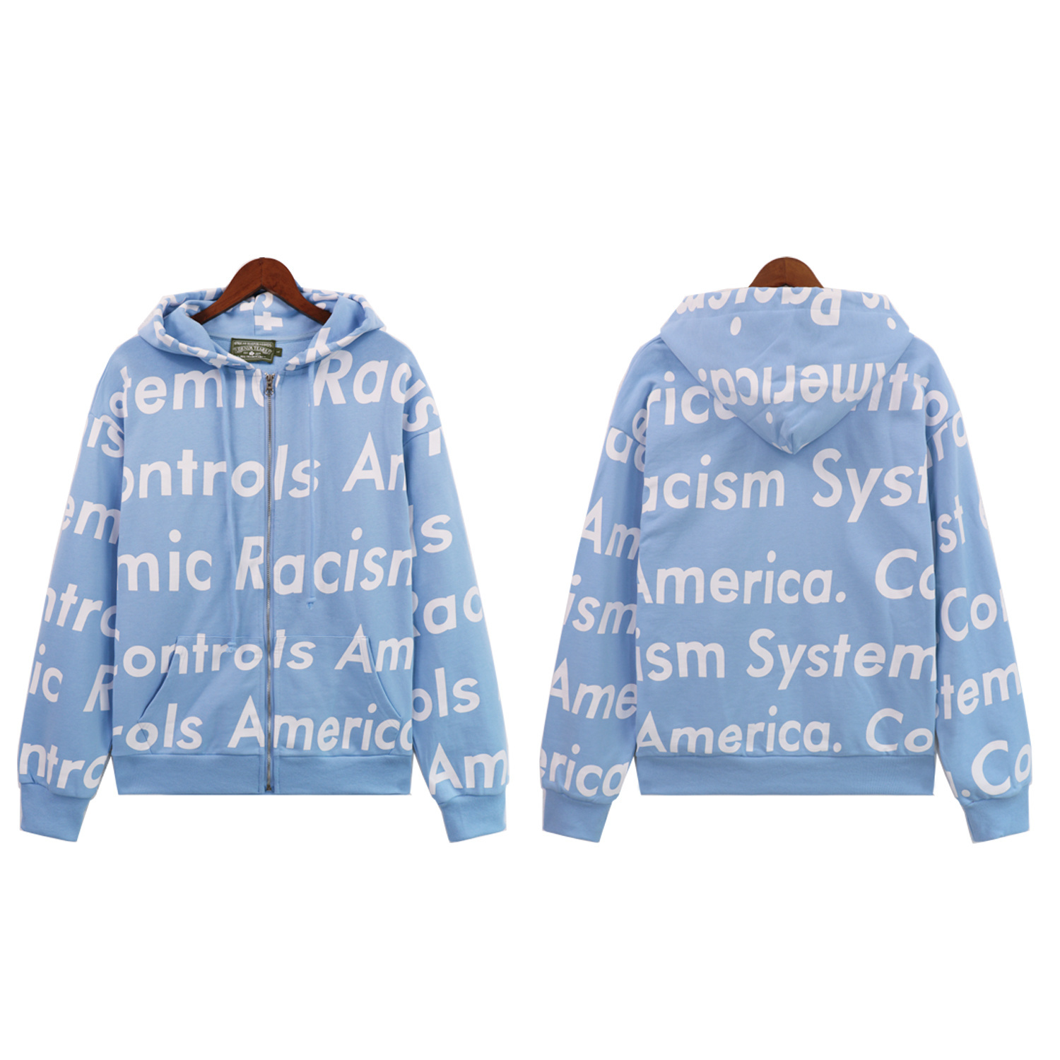 Denim Tears x Arthur Jafa Systemic Racism Controls America Zip Up Hoodie #6025 Red/Black/Blue/Gray