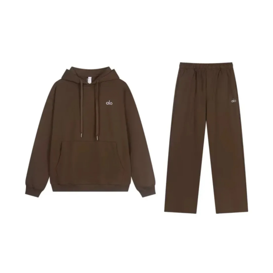 Alo Yoga Accolade Cotton Hoodie & Joggers Set Brown