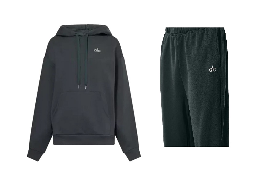 Alo Yoga Accolade Cotton Hoodie & Joggers Set Charcoal Green
