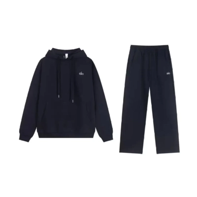 Alo Yoga Accolade Cotton Hoodie & Joggers Set Dark Blue 01
