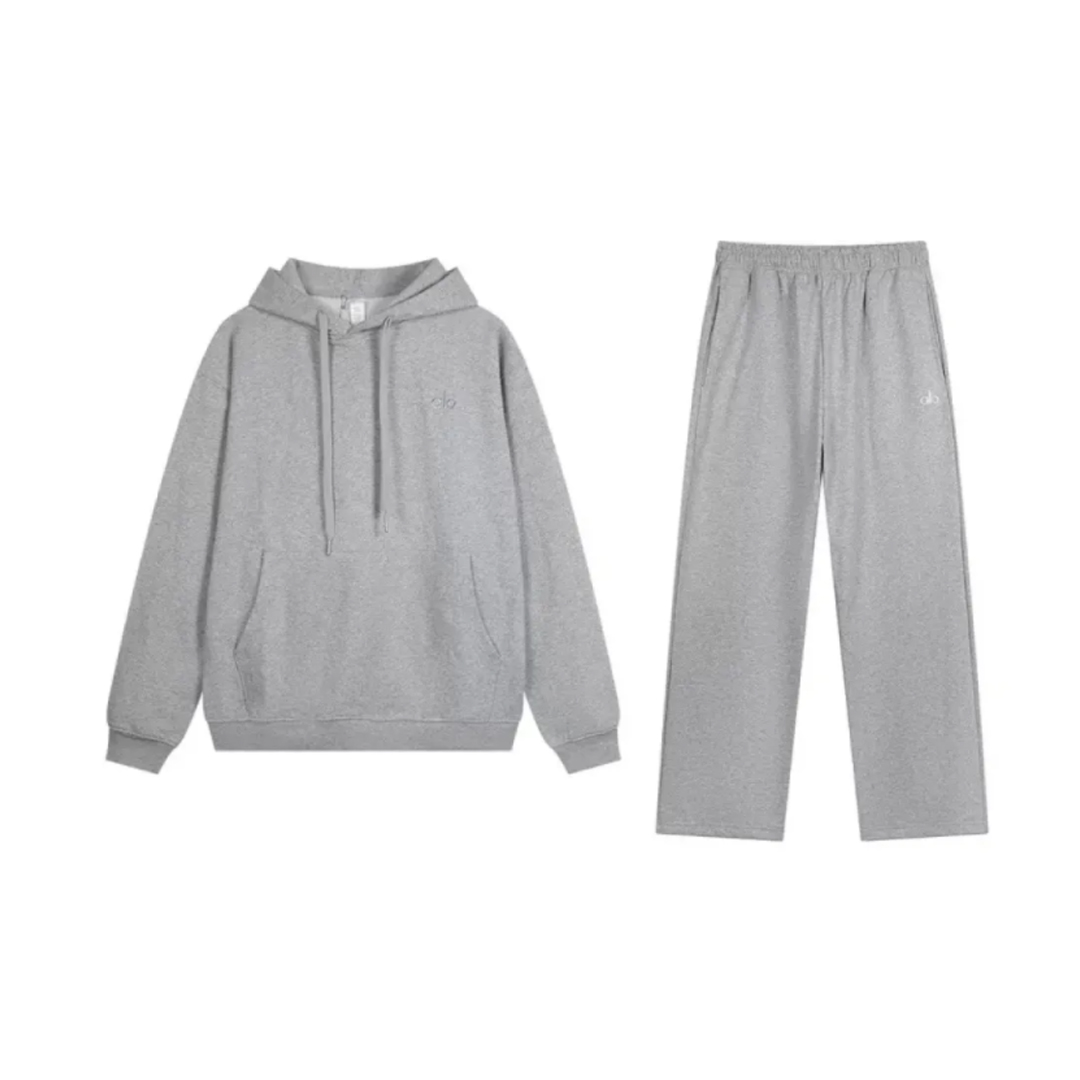 Alo Yoga Accolade Cotton Hoodie & Joggers Set Gray