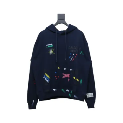 Gallery Dept. Splatter Letter Hoodie Dark Blue 01