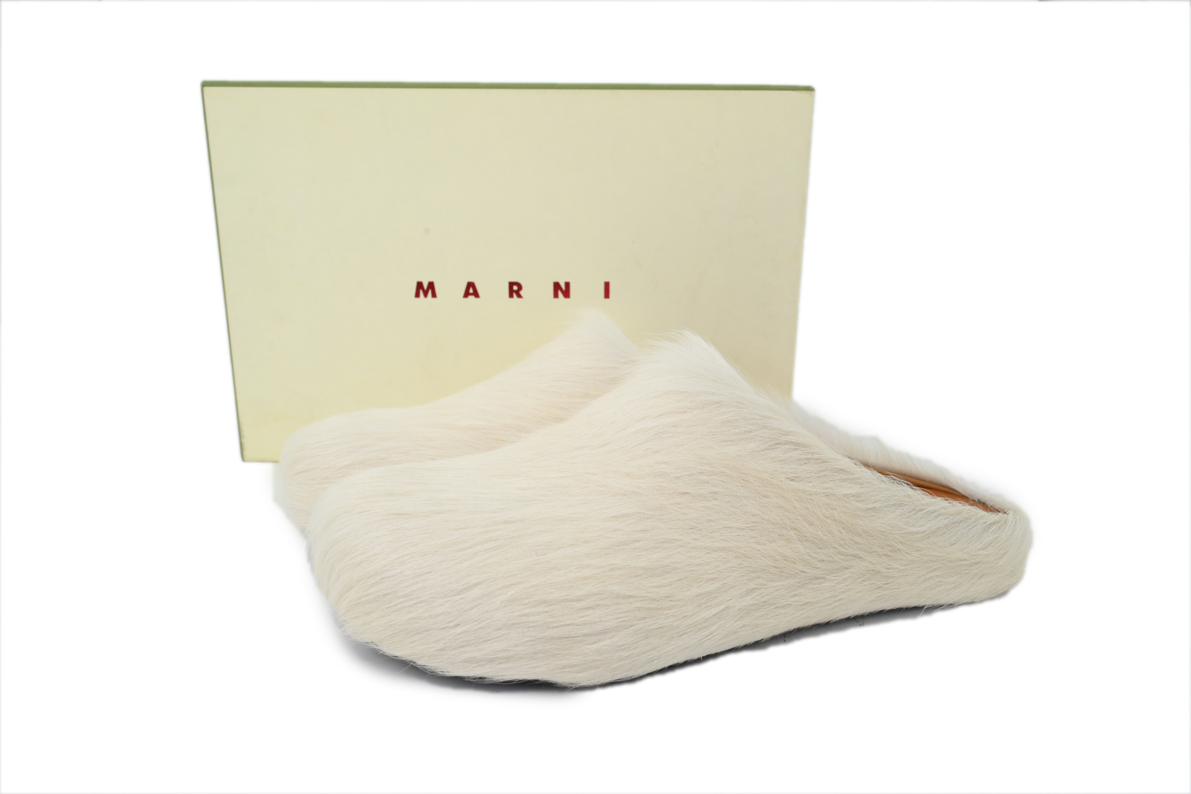 Marni Long-hair Calfskin Fussbett Sabot White