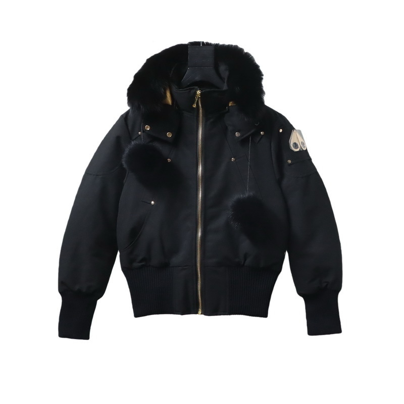 Moose Knuckles Short Bomber Jacket With A Pom-Pom #03-Black