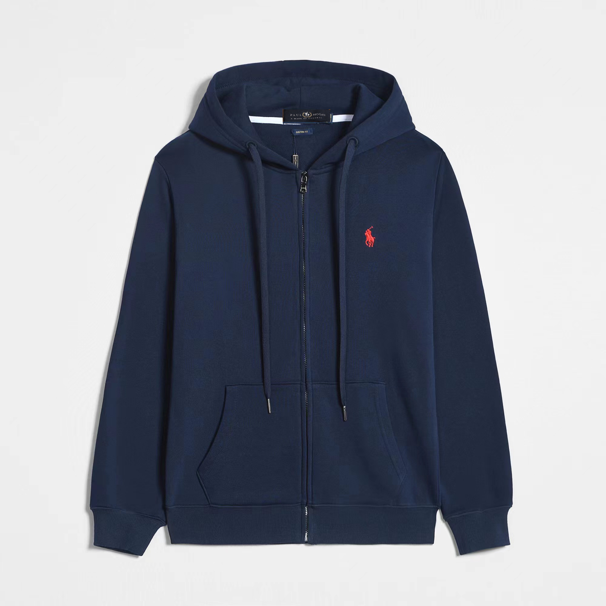 Ralph Lauren Polo Pony Zip-up Navy Hoodie & Red Logo & Navy Drawstring