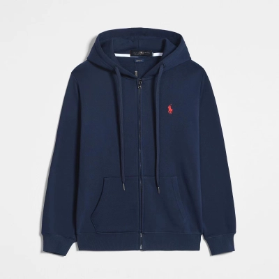 Ralph Lauren Polo Pony Zip-up Navy Hoodie & Red Logo & Navy Drawstring 01