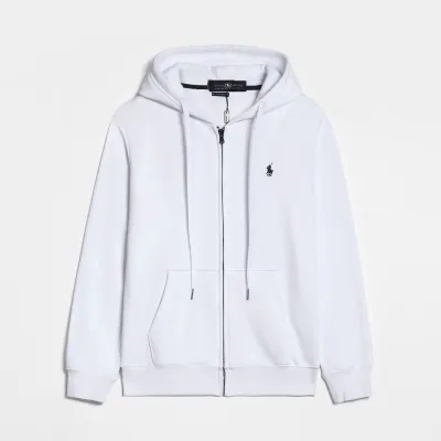 Ralph Lauren Polo Pony Zip-up White Hoodie Black Logo 01