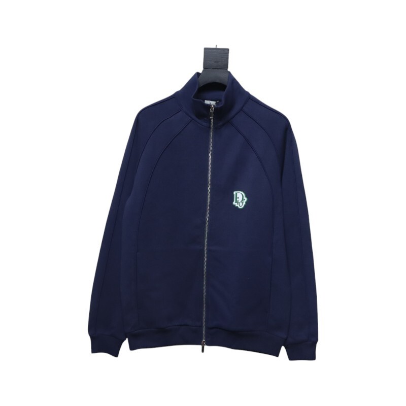 Dior Letter Embroidered Stand Collar Casual Sports Jacket Navy Blue