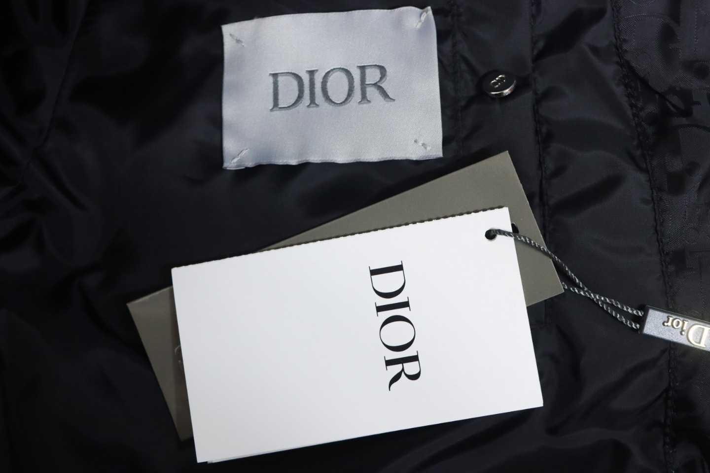 Dior Dark Pattern Logo Print Zipper Stand Collar Puffer Jacket Black 