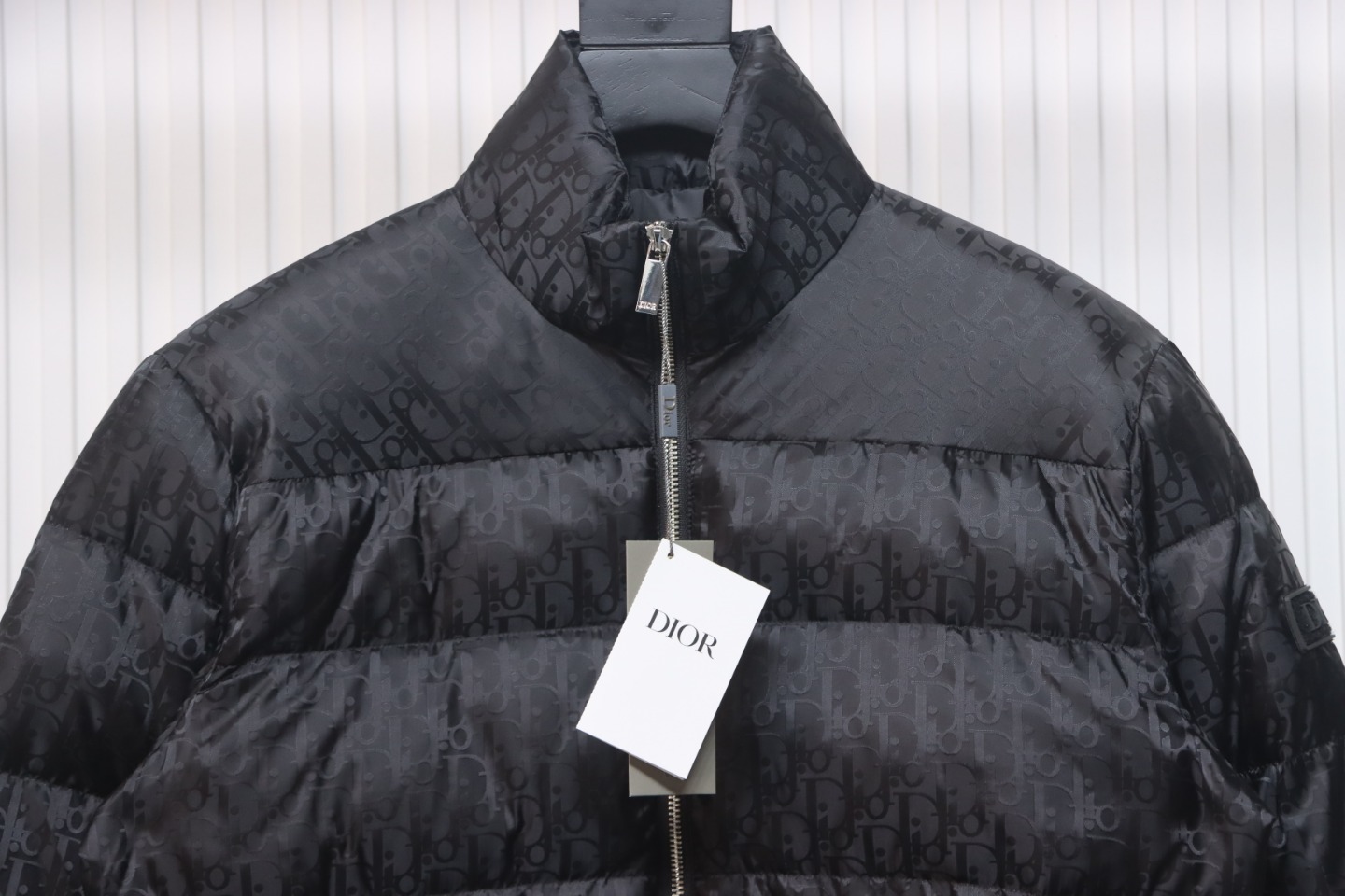 Dior Dark Pattern Logo Print Zipper Stand Collar Puffer Jacket Black 