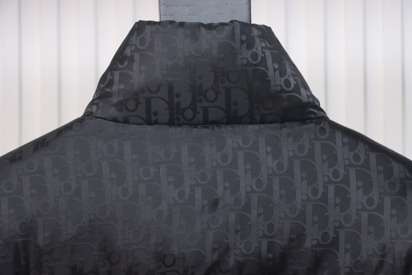 Dior Dark Pattern Logo Print Zipper Stand Collar Puffer Jacket Black 