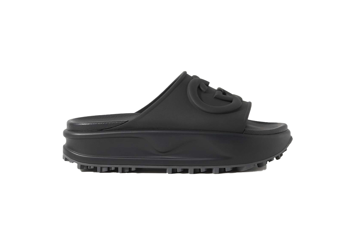 GUCCI Miami Rubber Platform Slides Black