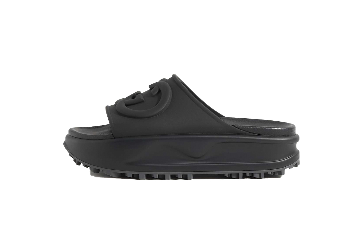 GUCCI Miami Rubber Platform Slides Black