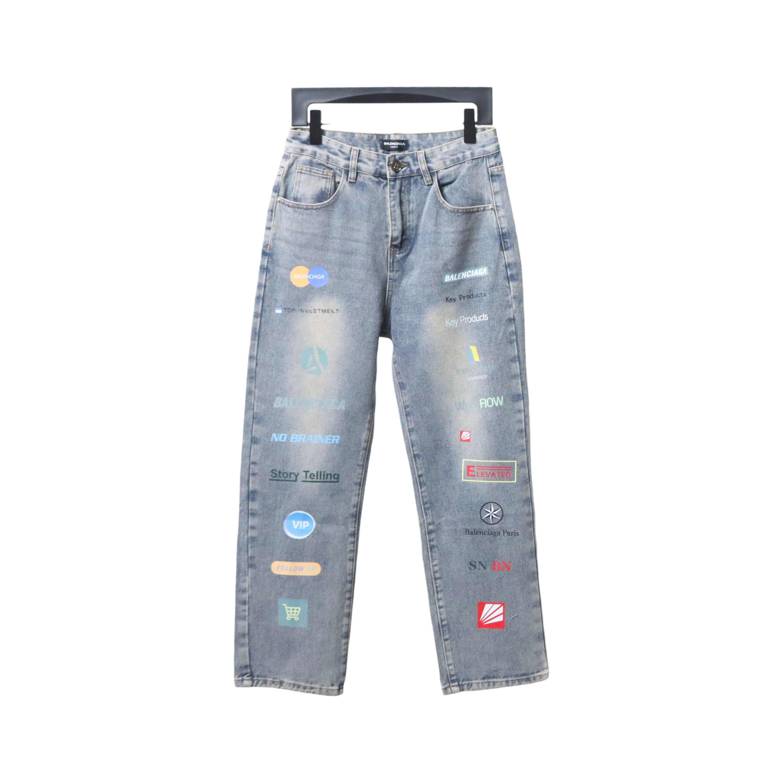 Balenciaga Letter-print Multi-label Jeans Blue