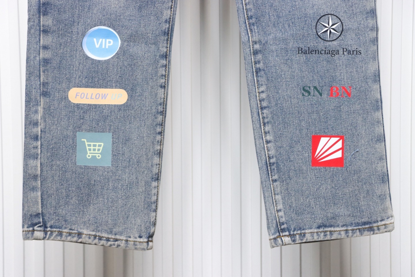 Balenciaga Letter-print Multi-label Jeans Blue