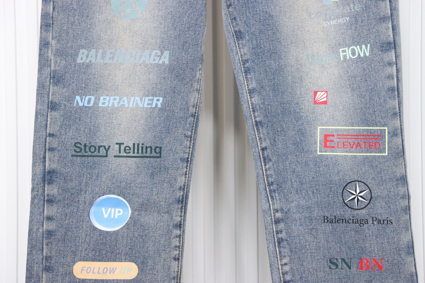 Balenciaga Letter-print Multi-label Jeans Blue