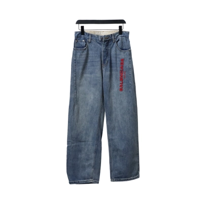 Balenciaga Red Letter Embroidered Jeans 01