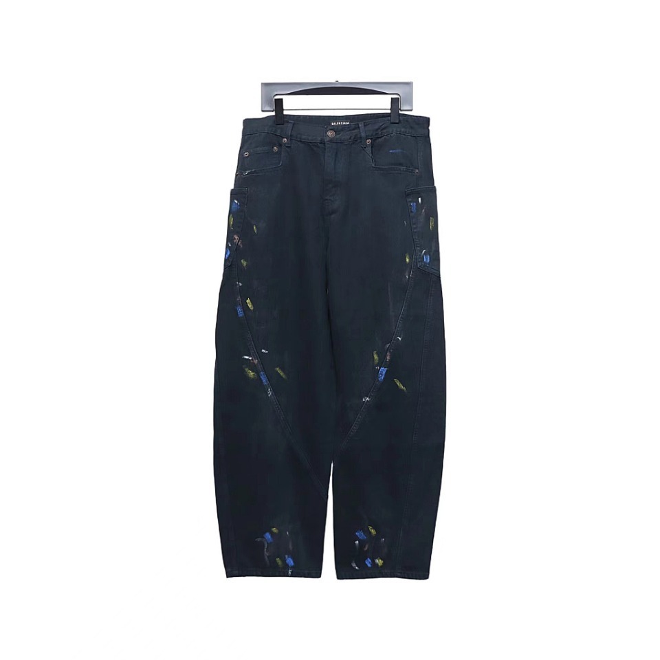 Balenciaga Splatter-Painted Dark Blue Jeans