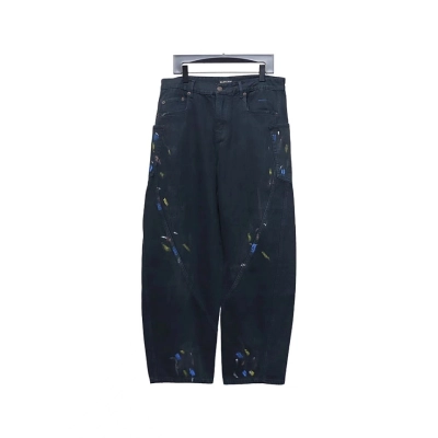 Balenciaga Splatter-Painted Dark Blue Jeans 01