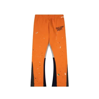 Gallery Dept. Painted Flare Sweat Pants Hot Orange-Black Patchwork 01