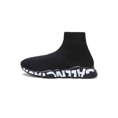 Balenciaga Speed Trainers Lightweight Knit Sneakers Black White 01