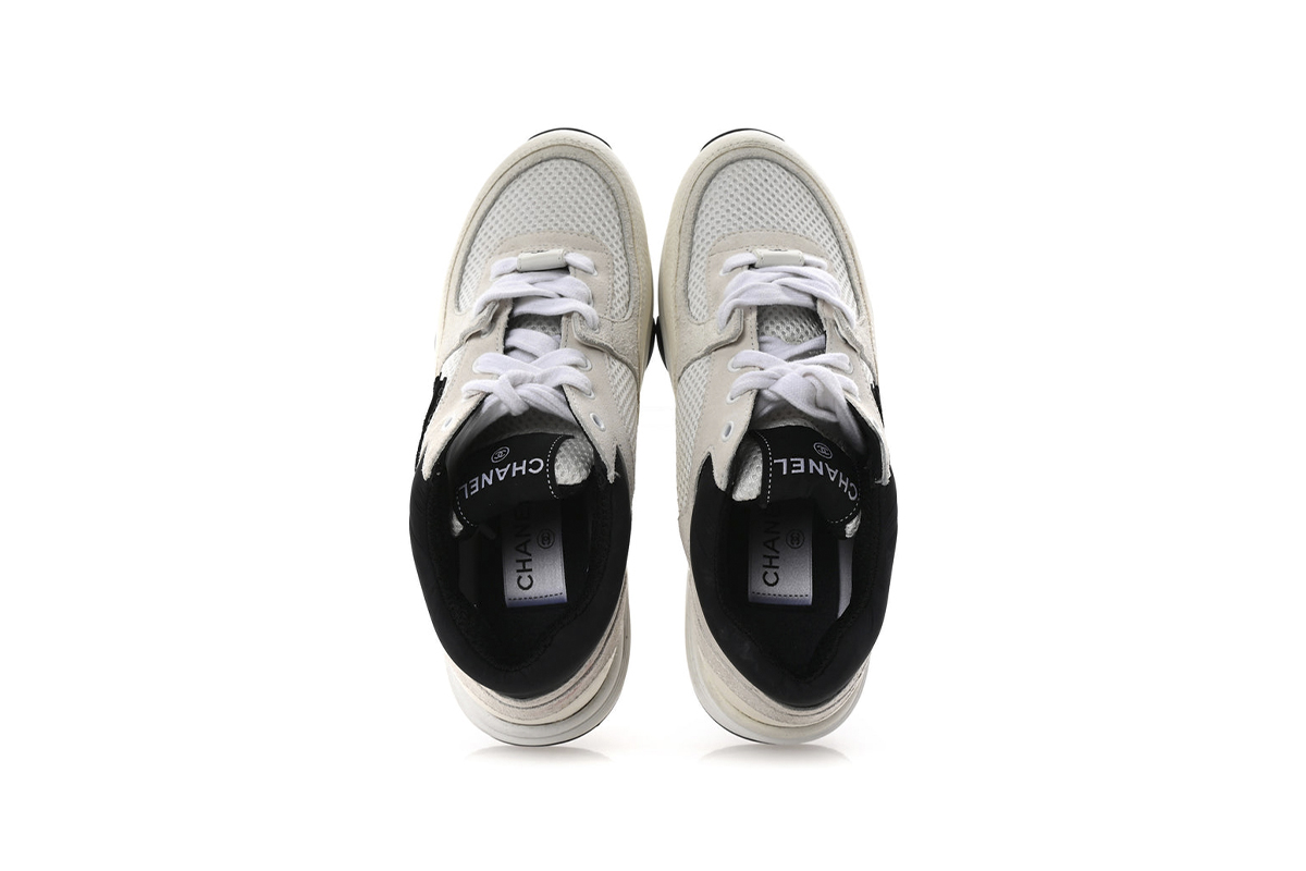 Chanel Mesh Suede Calfskin Grained Womens CC Sneakers White Black