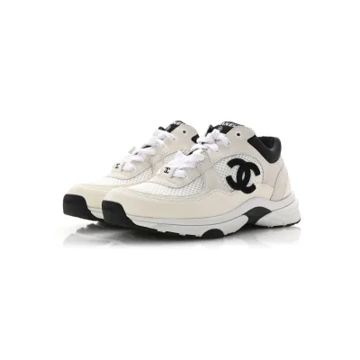 Chanel Mesh Suede Calfskin Grained Womens CC Sneakers White Black 02