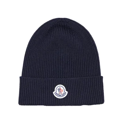 Moncler Cashmere Wool Beanie Navy Blue 01