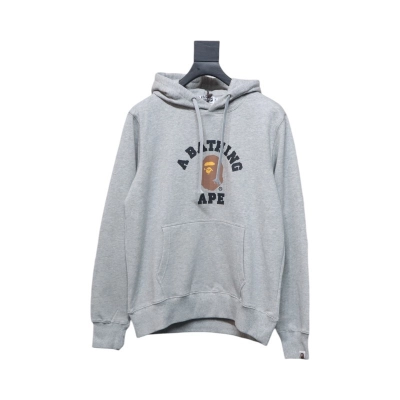 Bape Ape Head Logo Print Hoodie Gray 01