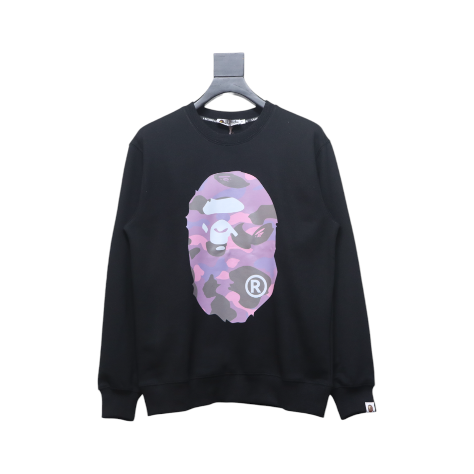 Bape Front And Back Ape Head Print Crewneck Sweatshirt 'Black/Purple'
