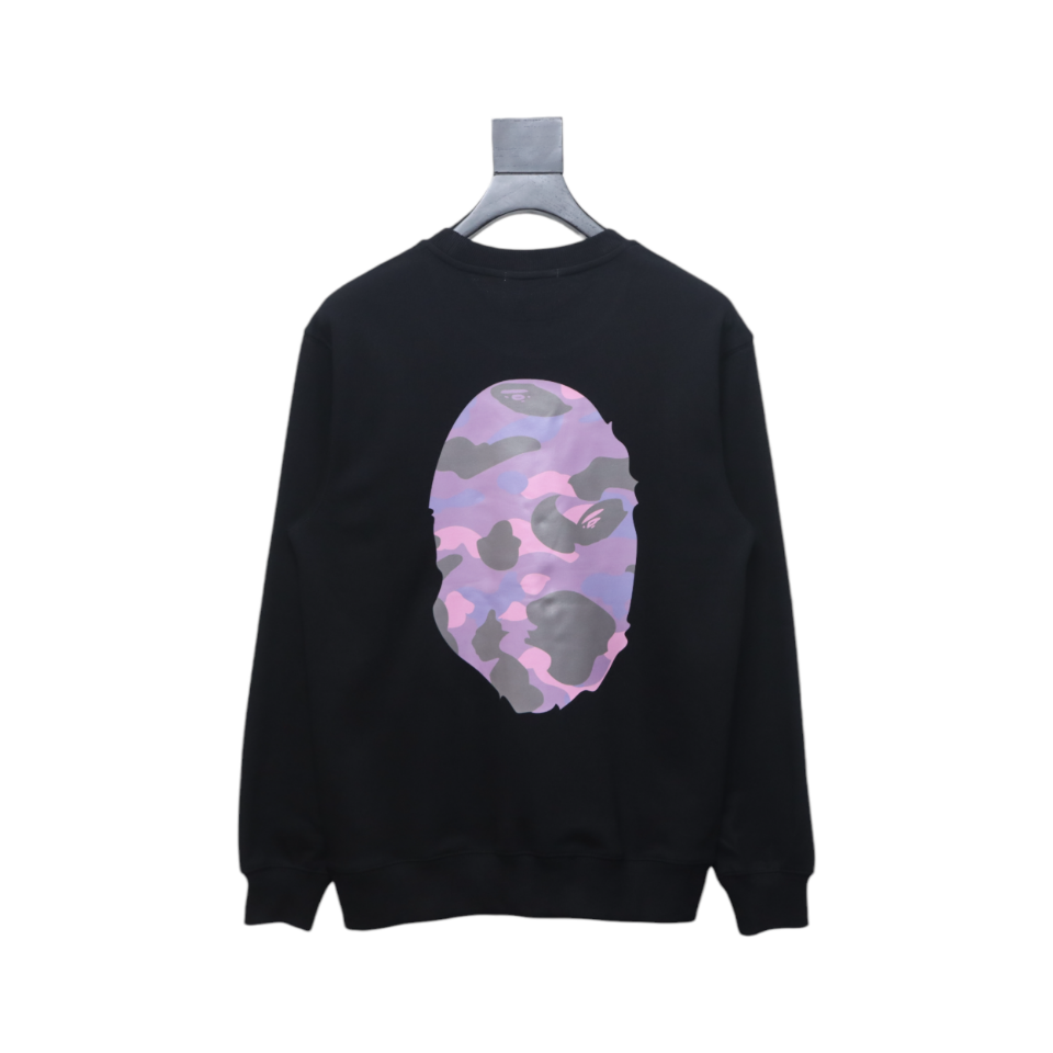 Bape Front And Back Ape Head Print Crewneck Sweatshirt 'Black/Purple'