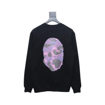 Bape Front And Back Ape Head Print Crewneck Sweatshirt 'Black/Purple' 02