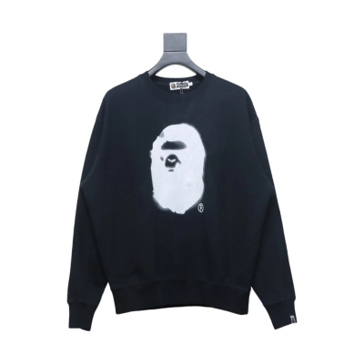 Bape Back Logo Lettering Ape Head Print Crewneck Sweatshirt 'Black/White' 01