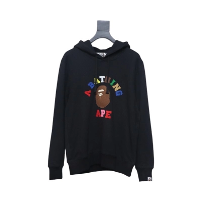 Bape Colorful Letter Print Hoodie Black 01