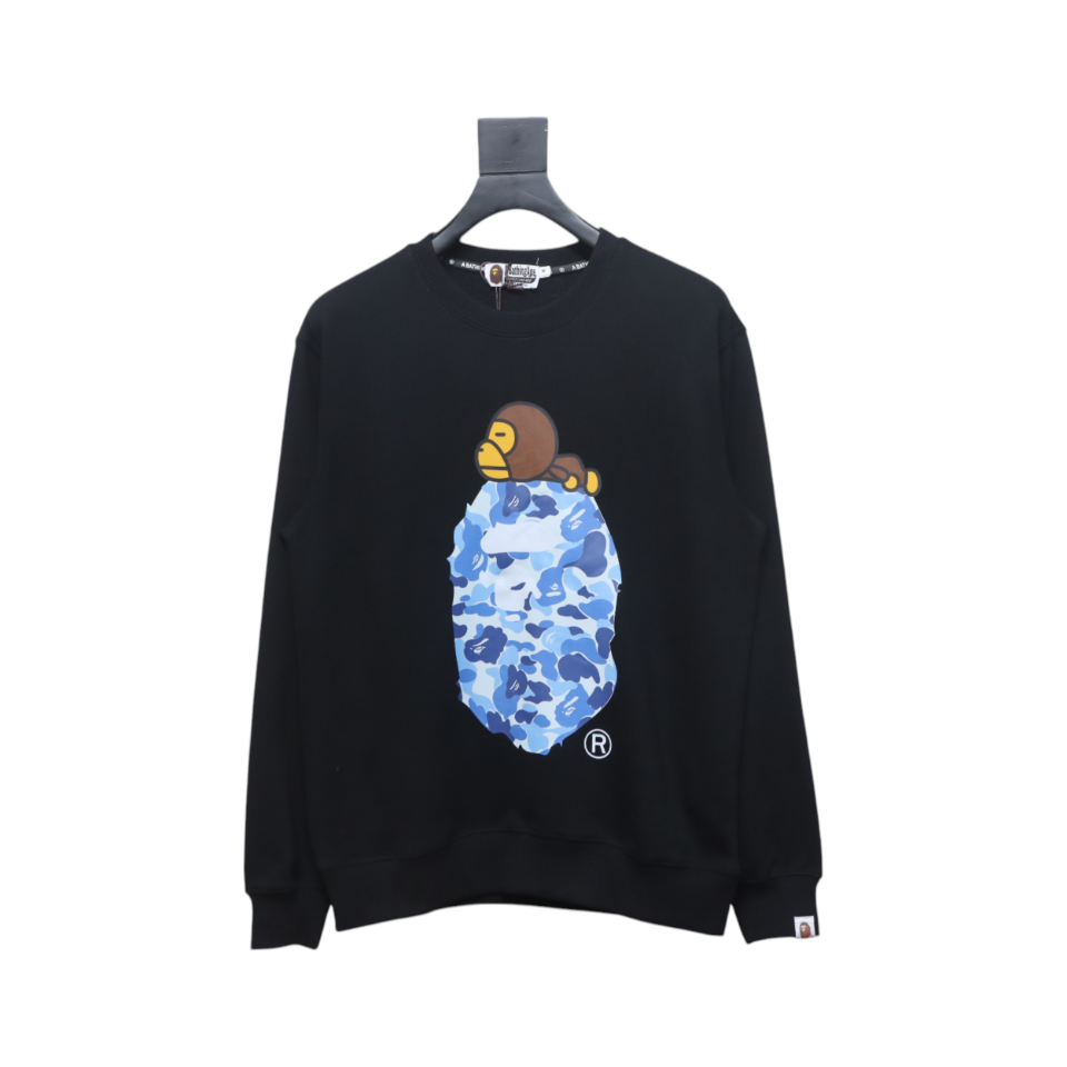 Bape Monkey Print Crewneck Sweatshirt 'Black/Blue'