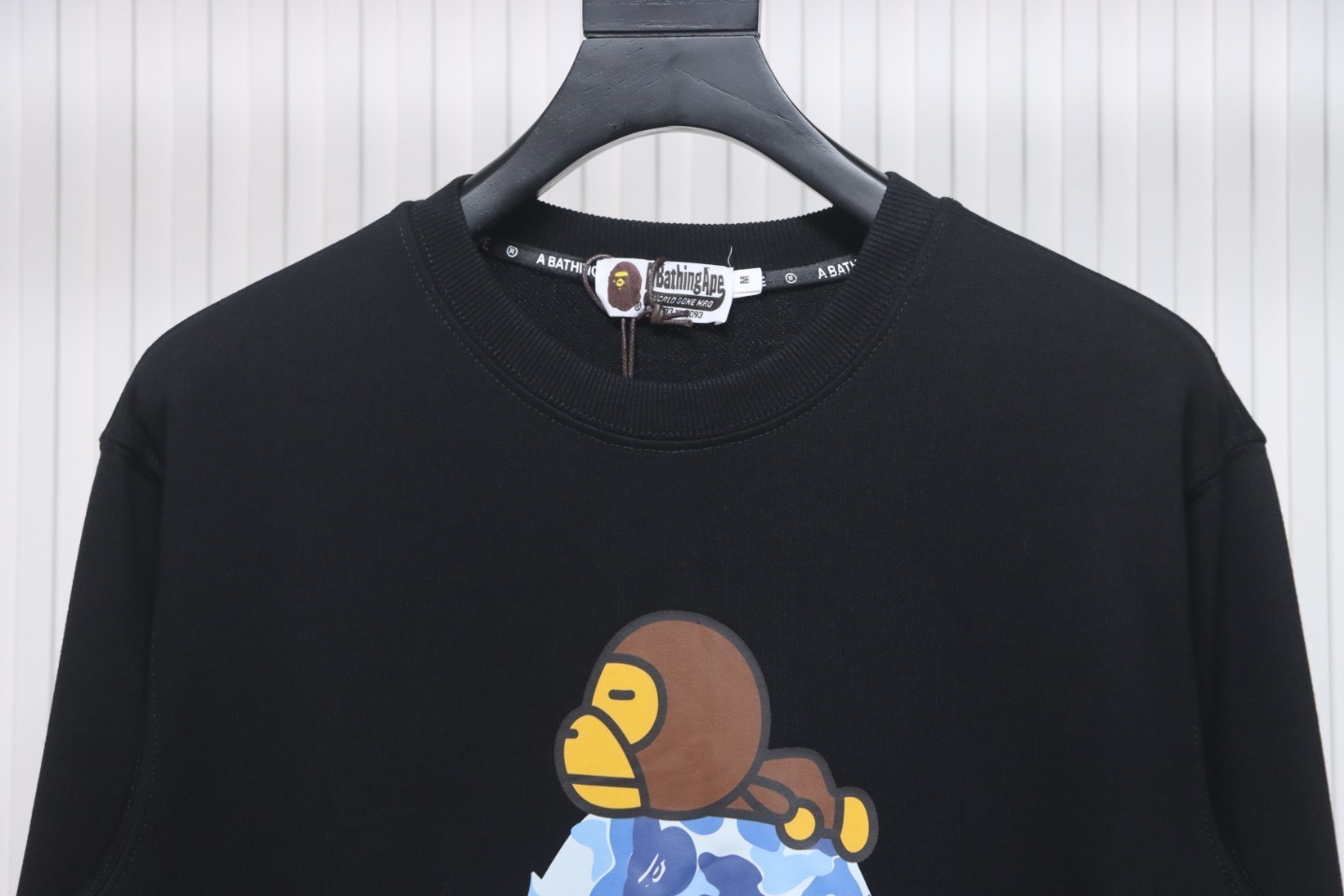 Bape Monkey Print Crewneck Sweatshirt 'Black/Blue'