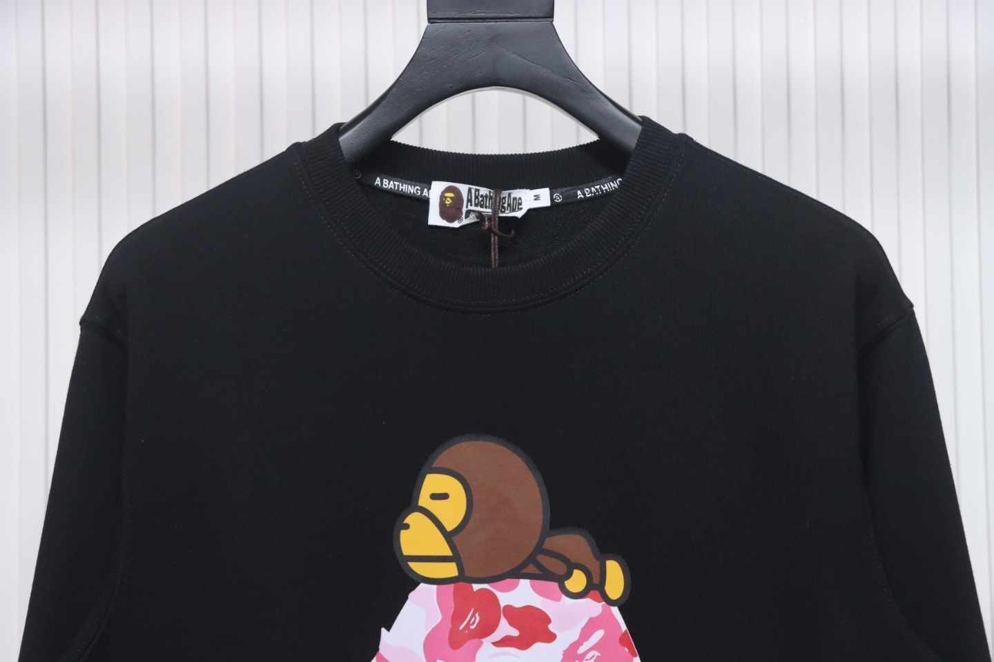 Bape Monkey Print Crewneck Sweatshirt 'Black/Pink'