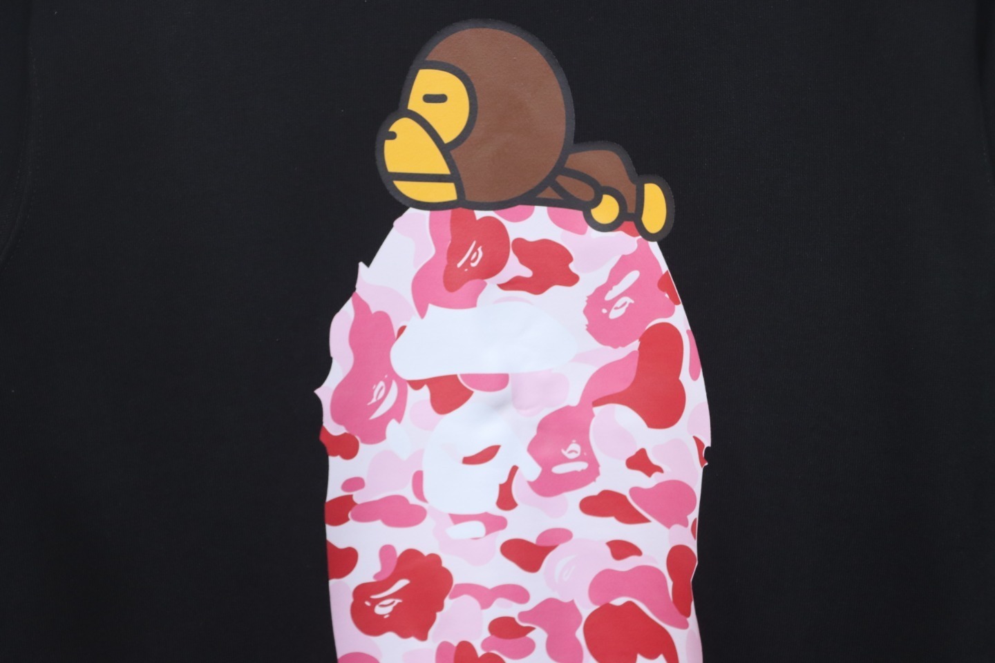 Bape Monkey Print Crewneck Sweatshirt 'Black/Pink'
