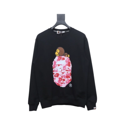Bape Monkey Print Crewneck Sweatshirt 'Black/Pink' 01