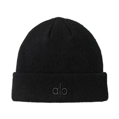 Alo Yoga Black Logo Black Notable Beanie  01