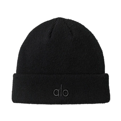 Alo Yoga Black Logo Black Notable Beanie  01